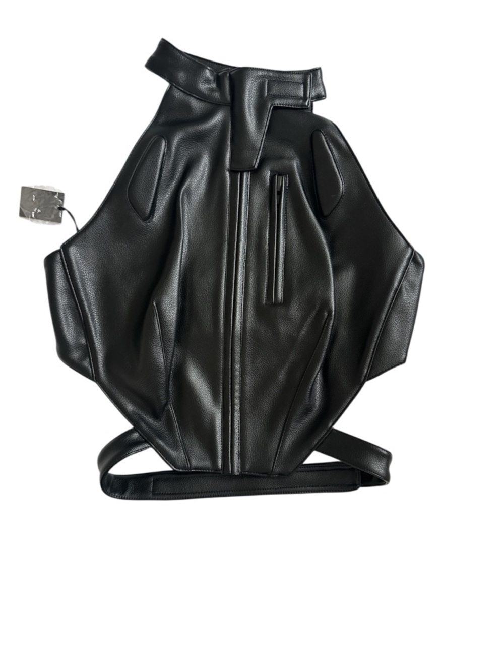 KHY- Faux Leather Open Back Top in Black